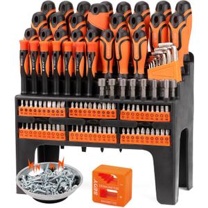 124-Piece Magnetic Screwdriver Set with Plastic Racking, Precision Screwdrivers, Magnetizer, Demagnetizer, Allen Keys, Nut Drivers, Ratchet Handles, Sockets & More - DIY Tools for Men, Tools Gift
