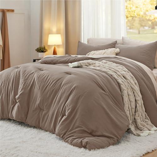 Bedsure King Comforter Set, Brown Soft Prewashed Bedding for All Seasons, 3 Pieces GentleSoft™ Bed Set, 1 Lightweight Comforter (104"x90") and 2 Pillowcases (20"x36")