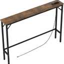Aduanbang 5.9" Console Table with Outlet – Narrow Sofa Table, Behind Couch Table for Living Room & Hallway, 5.9" x 39.4" x 30", Metal Frame, Rustic Brown