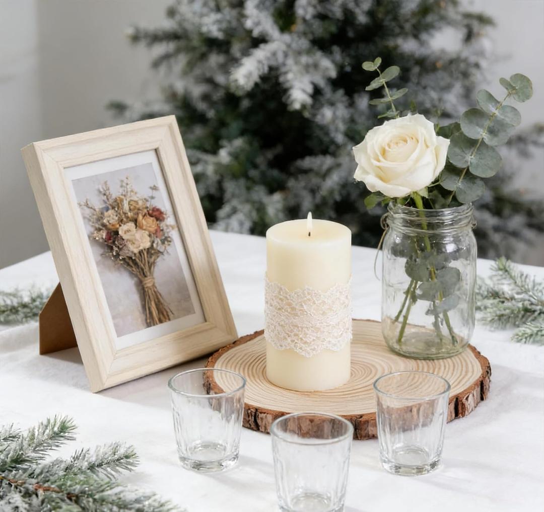 6.5-8 inch Wood Slices for Centerpieces, 6 Pcs Natural Wood Centerpieces for Tables with Bark, Rustic Wood Circles for Crafts Arts Party, Christmas Decorations and Wedding Centerpiece