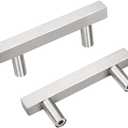 6 Pack Stainless Steel Cabinet Handles,2 1/2 Inch Satin Nickel Finish Drawer Pulls,Handles for Cabinets and Drawers,Square T Bar Cabinet Pulls, 4 Inch Overall Length