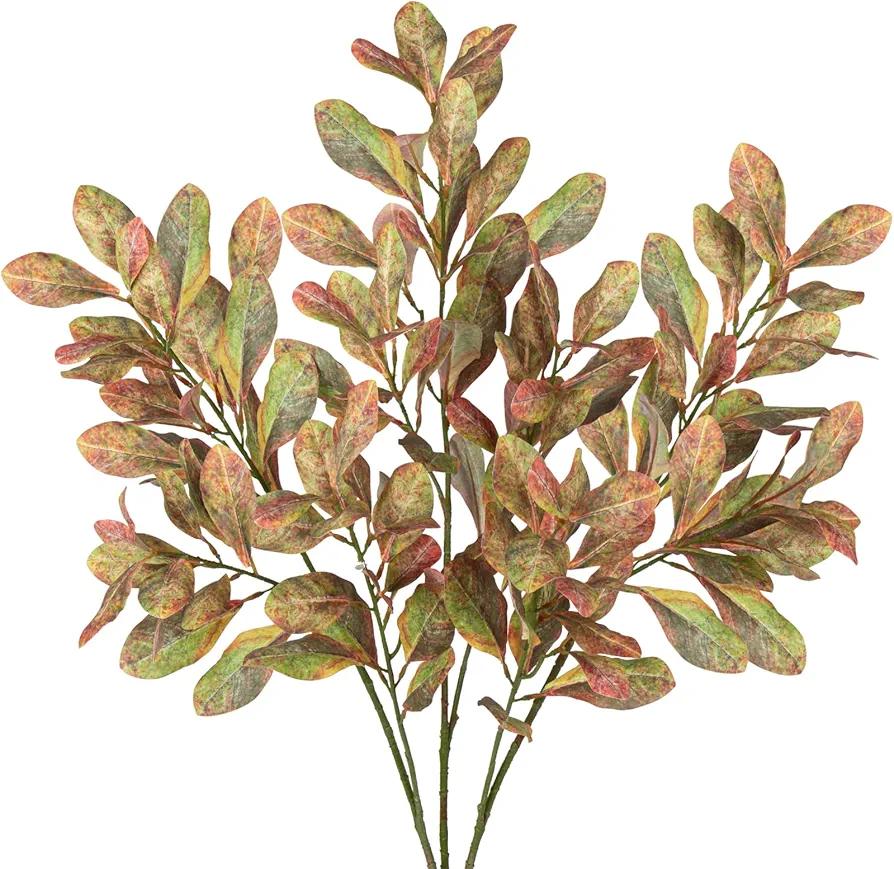 3PCS Artificial Greenery Stems 31.5 Inch Fall Faux Branches for Vase Fake Pittosporum Tobira Leaves Branches Long Stems Plants Leaf Bushes for DIY Floral Arrangement Bouquets Party Home Decor Yellow