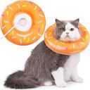 Cat Cone Collar Soft, Cat Recovery Collar for Wound Healing Cute Donut Adjustable Kitten Cones to Stop Licking Comfortable Lightweight Neck Elizabethan Collars for Kittens After Surgery (Small) Donut Orange