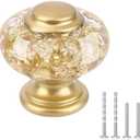 Chicwing Gold Crystal Dresser Knobs 12 Pack, 1-3/8 Inch(36mm) Decorative Kitchen Cabinet Drawer Knobs, Embedded Gold Foil Finial Design, Unique Vintage Handle for Dresser Drawer Kitchen Closets
