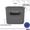 Decorative Plastic Basket Open Home Storage Bins Organizer Baskets, Small Grey (6 Pack) Container Boxes for Organizing Closet Storage Bins for Shelves Drawer Shelf - Ribbed Collection 1.5 Liter