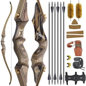 oubert Black Hunter Recurve Bow 60 Inch 20-60 Lbs Takedown Bow Right Hand Hunting Bow and Arrow Set with Bow String Silencers Archery Bow for Adults Hunting Target Practice