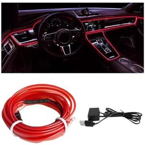 KHGUZ EL Wire Car Interior LED Strips Lights, 16FT 5V USB Auto Neon Light Strip, Electroluminescent Vehicle Interior Ambient Lighting Decor Accessories, Universal for RV, SUV, Truck (Red)