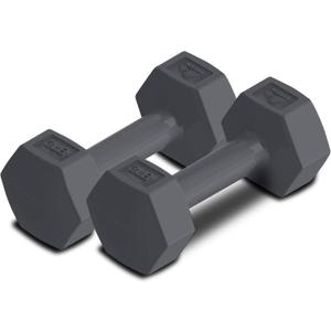 RBX Vinyl Coated Hand Weight Dumbbell Set - Hex Shaped, Roll Free for Body Building/Sculpting/Strength Training Exercise, (Set of 2) (3lb, Grey)