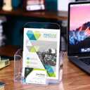 Remerry 2 Set 6.5 Inch Acrylic Brochure Holder with Business Card Pocket, Wide Bifold Clear Brochure Display Stand Flyer Holder for Pamphlet Literature Magazine Booklet, Desk or Wall Mount Display