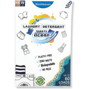 Laundry Sheets Plastic Free Laundry Detergent Compact & Portable, Concentrated Laundry Soap for Home & Travel (30-60-loads, Ocean) (60 Count (Pack of 1))