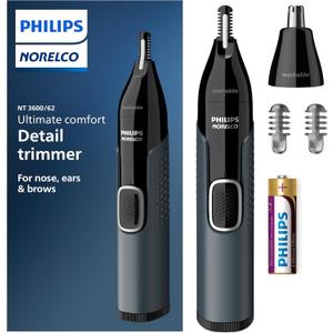 Philips Norelco Nose Trimmer 3000, for Nose, Ears Eyebrows, NT3600/62 (Nose Trimmer 3000, Latest Version)