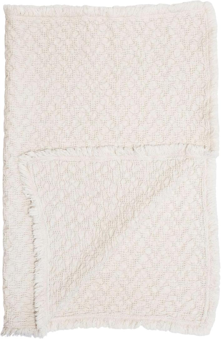Crane Baby Oatmeal Boho Knit Blanket, Soft Cotton Nursery and Stroller Blanket, 100% Cotton, 30" x 40"