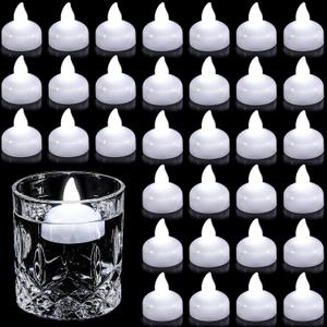 Honoson 36 Pieces Flameless Floating Candles Waterproof LED Tealights Floating Candles Warm White Battery Operated for Valentine Wedding Party Pool Decorations(White Light)