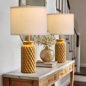 USumkky 20.5" Gold Modern Ceramic Bedside Lamp Set of 2 for Bedroom Decor Farmhouse Table Lamp for Living Room Office Dorm
