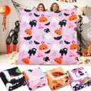 Buryeah 4 Pack Fall Throw Blankets Pumpkin Maple Leaf Turkey Lightweight Soft Warm Cosy Thanksgiving Autumn Flannel Blanket for Sofa, Bed, Couch, Home Decor(Skeleton,40 x 50 Inches)