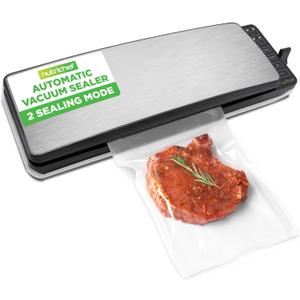 NutriChef Automatic Food Vacuum Sealer Machine - Electric Air Sealing Preserver with 5 Reusable Bags, LED Controls, High-Power Suction, for Dry & Moist Foods, Stainless Steel Housing (16.3 x 5.31 x 3.2 inches, Silver/Black)