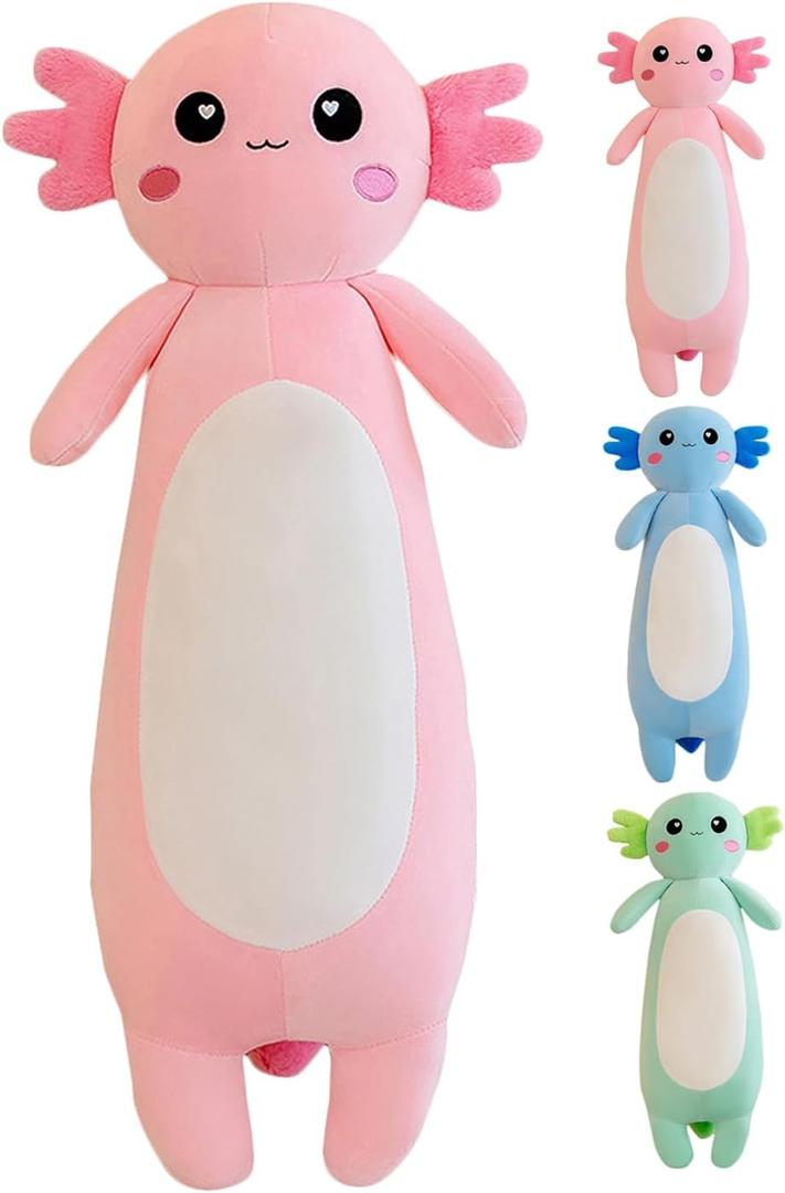 Long Axolotl Plush Pillow, Pink Axolotl Stuffed Animal for Girls and Boys Salamander Plush Toy Gift for Christmas (Pink, 65cm/25.59inch)