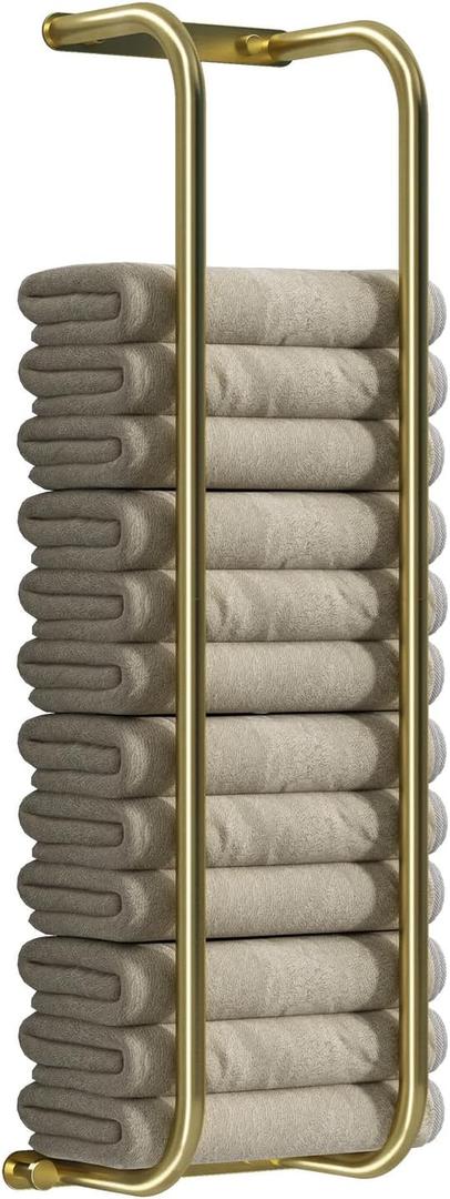 Danpoo Towel Racks for Bathroom Wall Mounted, Towel Storage Organizer, Stainless Steel Bath Towels Holder for Rolled Towels, with 2 Hooks, Brushed Gold