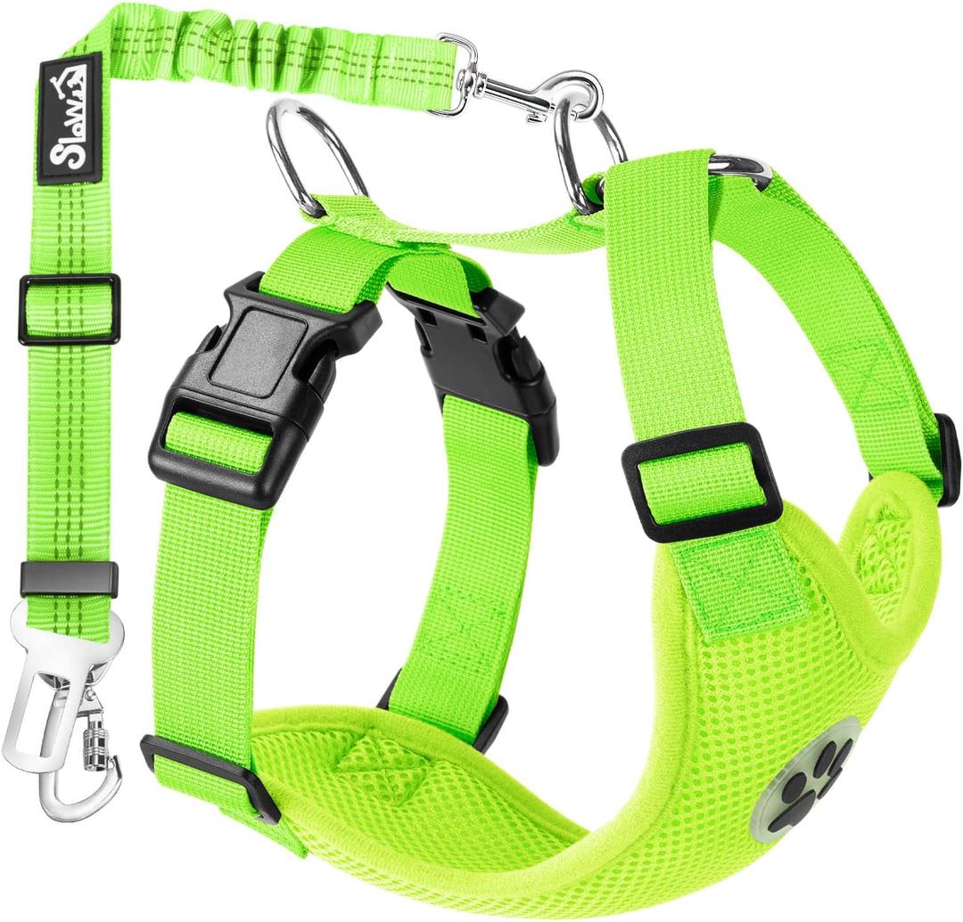 Lukovee Dog Seat Belt for Car, Adjustable Dog Car Harness for Large Medium Small Dogs, Soft Padded & Breathable Mesh Dog Seatbelt with Car Strap and Carabiner(Lime Green Double Clip,Small) (B8- Lime Green (Double Clip 2 in 1))