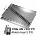 Universal Stainless Steel Flat Top Griddle Insert for Gas & Charcoal Grills Nonstick, Even Heating & Easy Clean, Includes Turner & Scraper, Ideal for Outdoor BBQ, Tailgating & Camping, 23" x 16"
