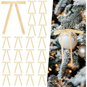 Artmag 24 Pcs Velvet Bows for Christmas Tree Rustic Bows Velvet Christmas Ornaments for Door Garland Wreath Gift Party Holiday Decoration (Width of 5/8",Beige)