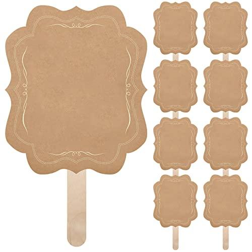 Amyhill Kraft Wedding Paper Fans Blank Handheld Church Fans and Fan Sticks with Stickers for DIY Crafting Wedding Celebration Party Favors, 8 x 6.8 Inch(20 Set)