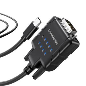 DriverGenius SerialPulseX USB-C to Serial RS232 DB9 Adapter with 9 x LED Indicators - Prolific PL2303GC - Compatible with Windows 11, macOS 15, Linux (USB232A-E-C, 3ft/1m)