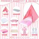 4 Set Girls Sleepover Teepee Tent Kit Inflatable Airbed Bedding Fitted Sheet Pink Satin Kimono Robe Eye Shade Slipper Play Washable Slumber Party Tent for Indoor Outdoor Christmas