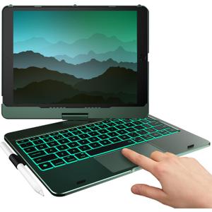 typecase Touch iPad 9th Generation Case with Keyboard (10.2", 2021), Multi-Touch Trackpad, 10 Color Backlight, 360 Rotatable, Thin & Light for iPad 8th Gen, 7th Gen, Air 3, Pro 10.5 (Midnight Green)