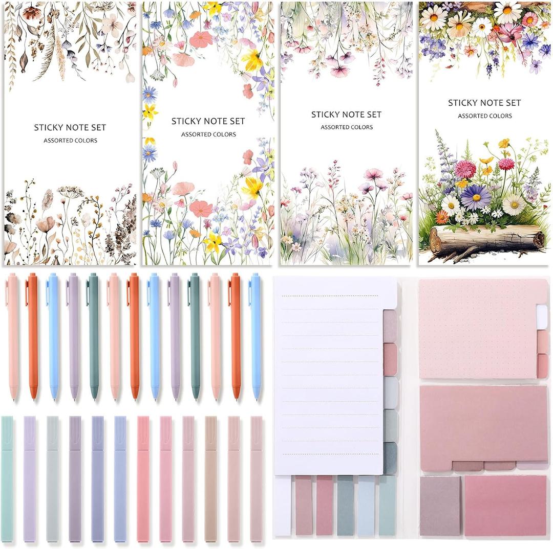 Thenshop 26 Pcs Book Annotation Kit for Women Back to School Supplies, 4 Pack Sticky Note Set of 2112 Sheets Pastel Sticky Notes Tabs Dividers, 12 Highlighters, 10 Gel Pens for Teacher Office Gifts