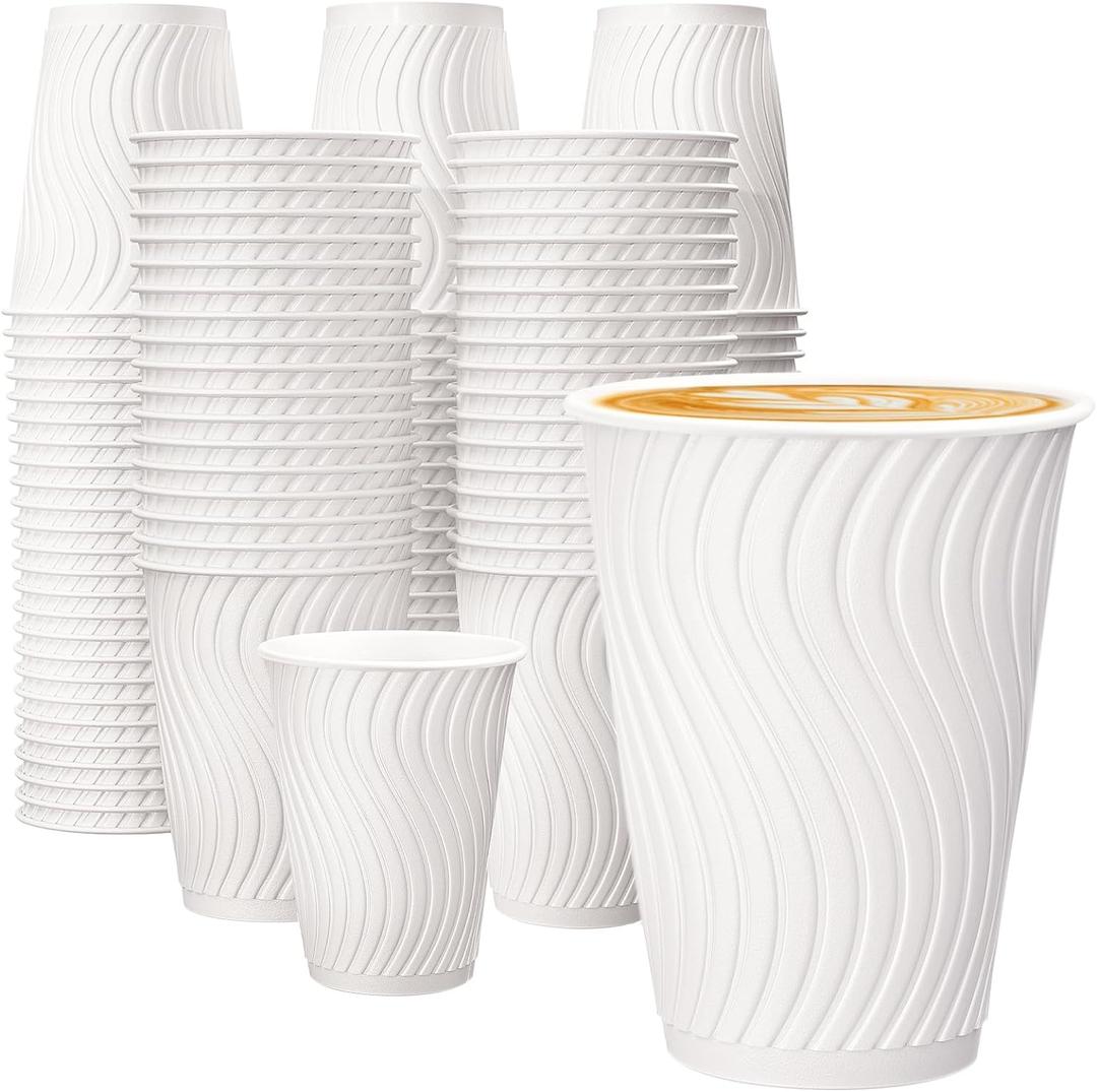 12 oz Coffee Cups 120 Pack, Disposable Coffee Cups 12 oz Paper Cups - Insulated Paper Coffee Cups Fancy Hot Cup for Hot/Cold Drinks, Wedding/Baby Shower/Office, White