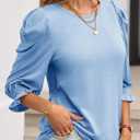 Tankaneo Womens 3/4 Length Sleeve Tops Dressy Casual Blouse Puff Sleeve Cute Trendy T Shirts with Smocked Cuffs (Blue)