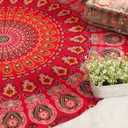 Popular Handicrafts Round Tapestry Wall Hanging Ombre Hippie Mandala Bohemian Hippy Intricate Indian Tapestries Tablecloth 50 Inches (127cm) Red Yellow (50L" x 50W")