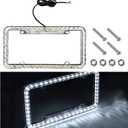 12V 48 LED Color Light License Plate Frame, Acrylic Plastic Licence Plate Cover with Bright LED Lights, Waterproof Car Tag Decor Front and Rear License Frame with Screws (White)
