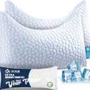 QUTOOL Double Sided Cooling Pillow for Side and Back Sleepers, Adjustable Soft & Firm Shredded Memory Foam Pillows for Neck Pain Relief, Curved Bed Pillows Queen Size Set of 2