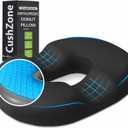 Donut Pillow Seat Cushion - Cooling Gel Floor Pillow, Memory Foam Floor Cushion for Office & Home, Car Seat, Hemorrhoids Pillow, Sciatica & Tailbone Pain Relief Chair Cushion, Black (17" x 13.5" x 2.8")
