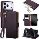 COBEAR for iPhone 18/17 Pro Case Wallet, Pu Leather Flip Phone Case with Wrist Strap, Zipper Pocket, Kickstand, Women Men Phone Wallet Case with Card Holder for iPhone 18/17 Pro,Purple