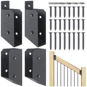 201 Stainless Steel 2" x 4" (1 " x 3 " Actual) Deck Railing 30 Stair Connectors, for Deck Railing Stair Handrail Connection Installation Deck Railing Bracket (2 Pair-Black)