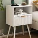 JOONEE White Nightstand with Outlet,Modern Bedside Table with Storage Drawer and Open Wood Shelf, for Living Room, Bedroom and Small Spaces, Accent Night Stand with Solid Wood Legs, Easy Assembly, 16.5 inches x 11.8 inches x 25.6 inches
