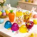 24 Pack Easter Fillable Containers Plastic Bunny Chick Carrot Shaped Treat Box Colorful Diamond Egg Novelty Easter Hunt Basket Stuffers Filler Shell for Classroom Prize Spring Party Favor