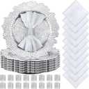 Tanlade 72 Pcs Christmas Charger Plates Set Bulk 24 Pcs 13'' Floral Reef Plates, Napkin Rings and Cloth Napkins Plastic Dinner Chargers Set for Table Setting Wedding Party(Silver)