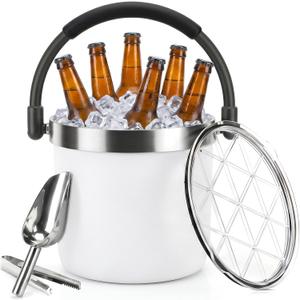 256 oz / 7L Insulated Ice Bucket with Lid and Handle, Stainless Steel Beverage Bucket for Beer, Wine & Champagne, Double Wall Vacuum Cooler for Parties, Patio & Outdoor Entertaining