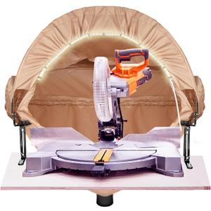 Miter Saw Dust Collection Hood with Light, Dust Solution for Miter Saws, Dust Collector, Accessory Holes, Universal Fit, Storage Bag - Khaki