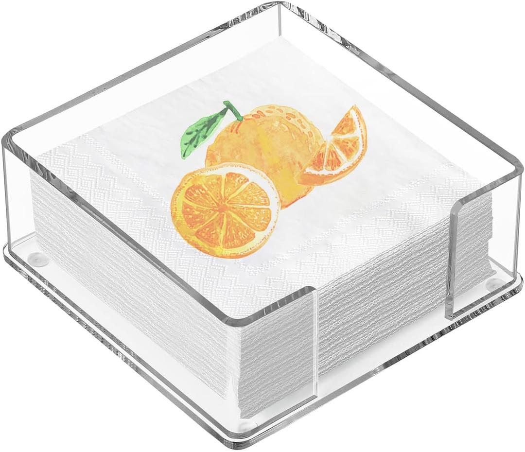 ZWIN Acrylic Cocktail Napkin Holder for Table, 5.5 x 5.5 Clear Beverage Napkin Holder Square for Bar, Party, Dinner, Kitchen & Bathroom