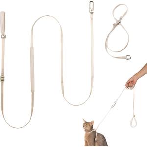 Cat Harness and Leash Set, Lightweight Escape Proof Cat Harness Leash with Padded Handle, Adjustable Cat Leash and Harness for Kitten Small Large Cats Walking Training (Linen, S)