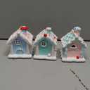 3 Pcs Pastel Gingerbread House Village Set Pink Gingerbread House Shaped Decorations Christmas Macaron Candy Hanging Ornament Set with Rope for Xmas Home Festival Party Holiday Decor