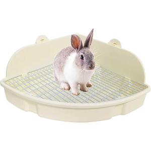 kathson Large Rabbit Litter Box Bunny Corner Toilet Box Potty Trainer Bigger Pet Pan Small Animal Cage Toilet Bedding Box Fanshaped for Adult Guinea Pigs Chinchilla Ferret Galesaur (White)