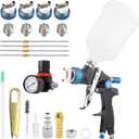 HVLP Paint Spray Gun, Air Gravity Feed System with 4 Nozzles 1.4/1.7/2.0/2.5mm & Regulator for Efficient, Automotive Paint Gun for Car, House Painting, Furniture, Wall, Shed, Fence Painting (Blue)