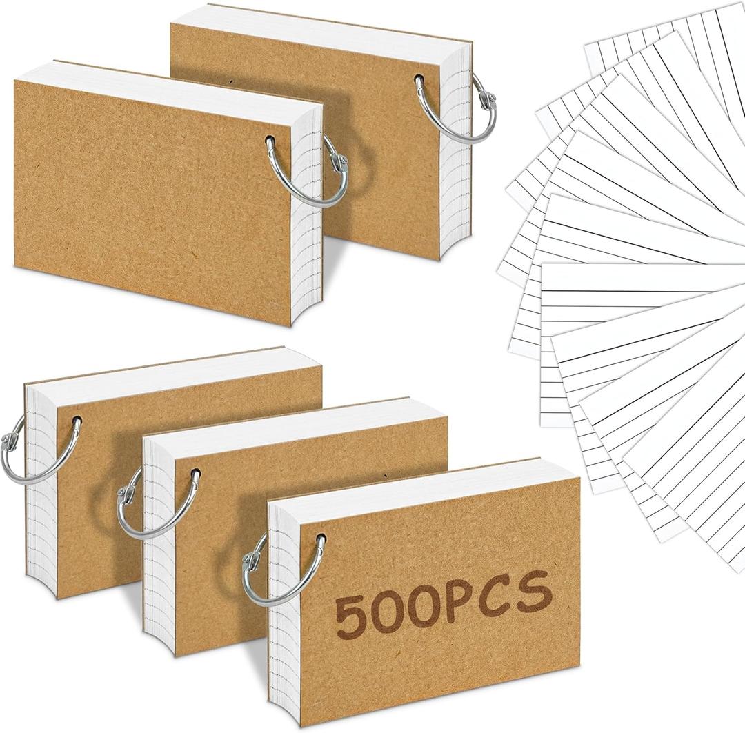 500PCS White Index Cards, 3x5 Inches Flash Cards with Ring, Lined on Both Side Notecards Ruled Study Card Flashcards Heavy Note Cards for Studying, Learning, School, College