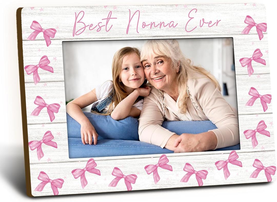 Nonna Gifts Picture Frame 4x6, Nonnas Pink Bow Wooden Picture Frame, Christmas Mothers Day Birthday Gifts for Nonnas Grandma, Best Nonna Ever Decorative Photo Frames for Table Desk Decor
